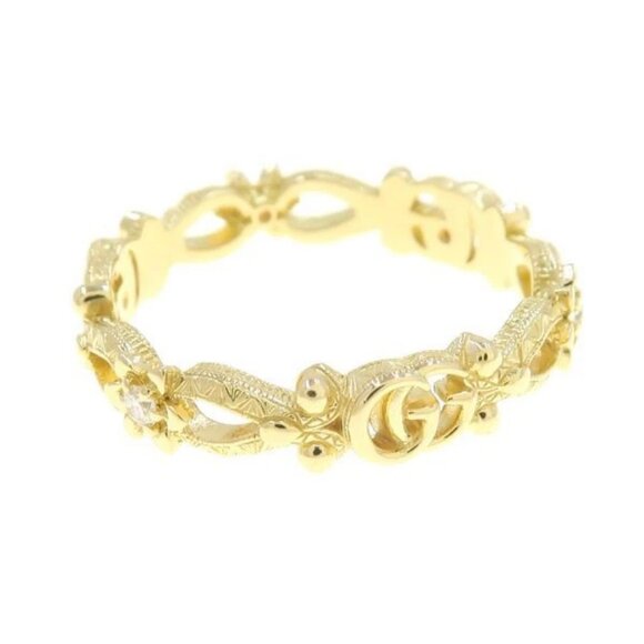 GUCCI 3P Diamond Interlocking G Logo Flower Ring size US7 18k Yellow Gold Auth - Picture 6 of 7